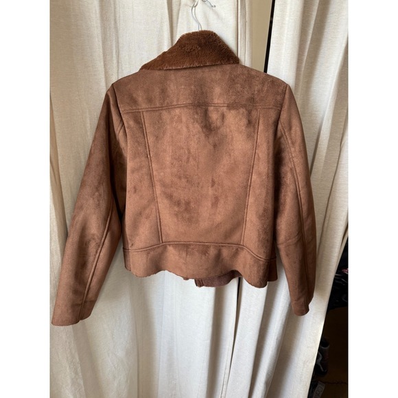 Ralph Lauren Aviator Bomber Shearling Suede Leather Moto Jacket Women Brown M - Picture 6 of 10